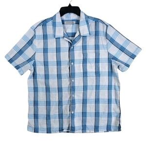 Outerknown Shirt Mens L Blue White Plaid Check Organic Cotton Button SS